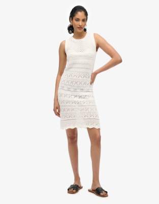 Superdry Crochet mini dress in desert bone off white