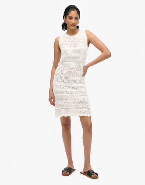 Superdry Crochet mini dress in desert bone off white - view 1