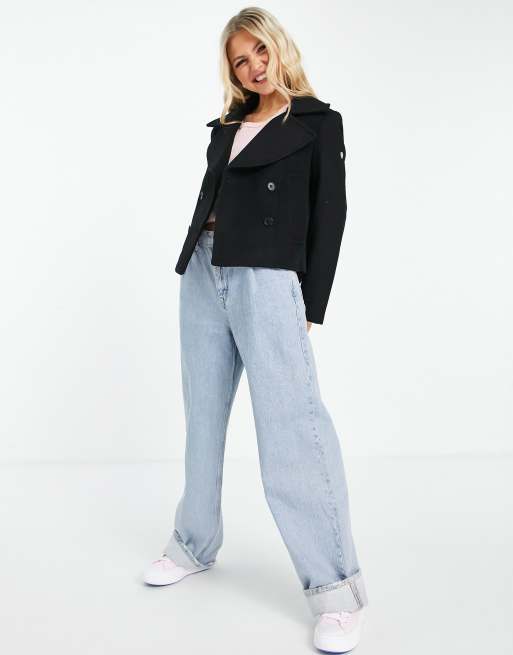 Superdry - Cropped peacoat i sort uld