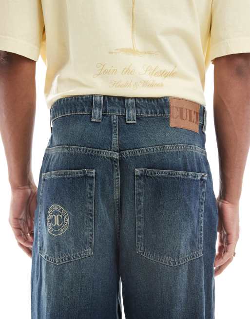 Superdry Cult 90s baggy jeans in dark blue dirty wash, 4 of 5