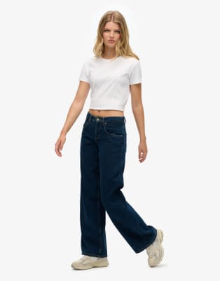 Superdry - Cult - Jean baggy à taille mi-haute - Bleu foncé délavé vintage-Bleu marine