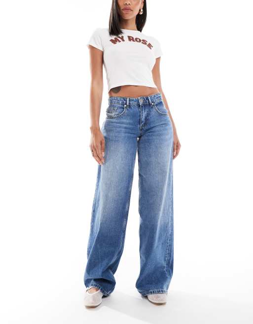 Superdry - Cult - Jean baggy taille mi-haute - Bleu moyen vintage délavé