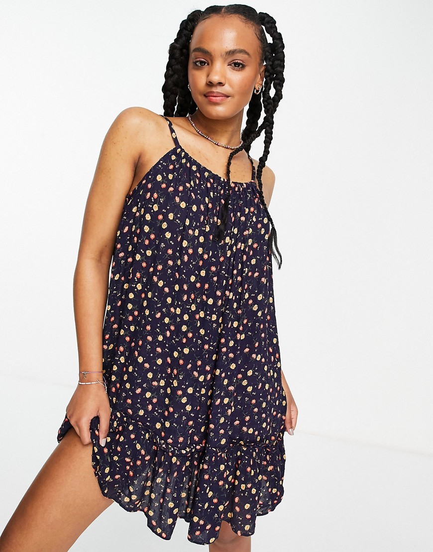 Superdry Daisy floral beach dress in navy