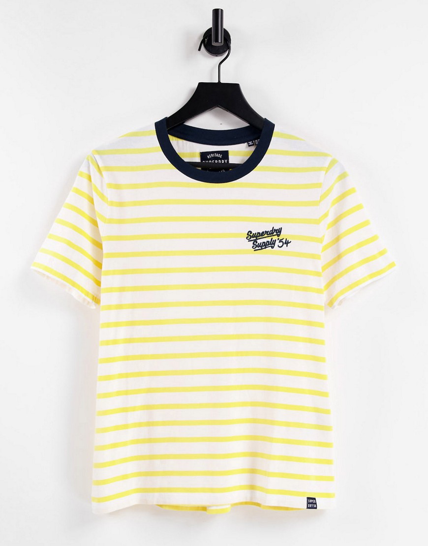 Superdry Dakota stripe logo t-shirt in yellow