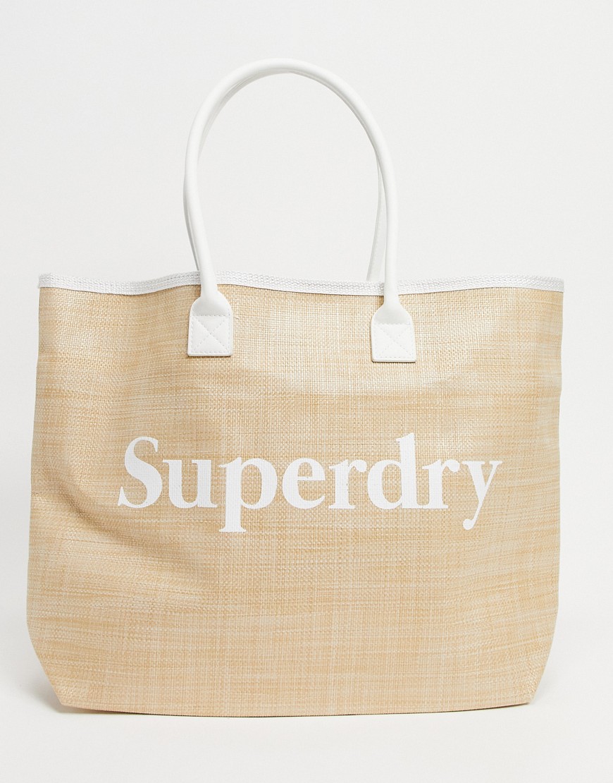 Superdry Darcy jute logo tote in natural-Neutral