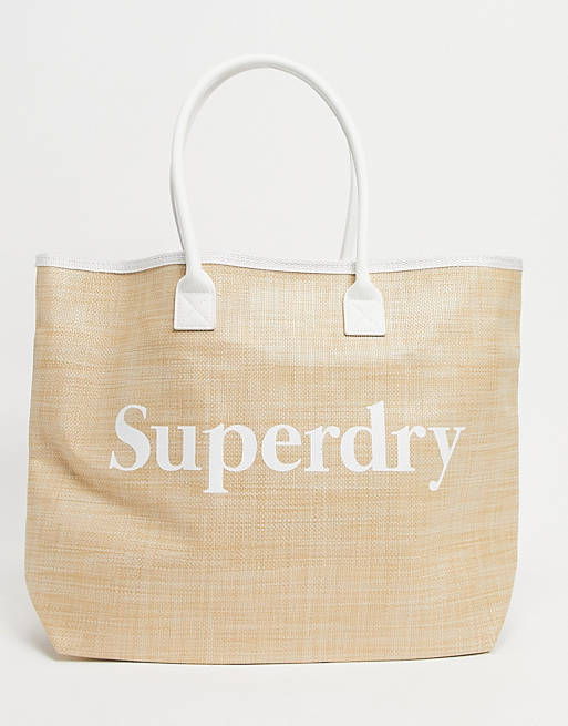 Superdry Darcy jute logo tote in natural