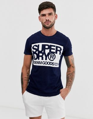 Superdry denim goods textured contrast logo t-shirt in navy | ASOS