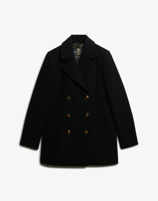 Superdry Double breasted pea coat in black, 6 of 6