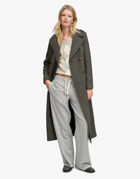 Superdry Double breasted wool blend coat in ivory/black herringbone - view 1