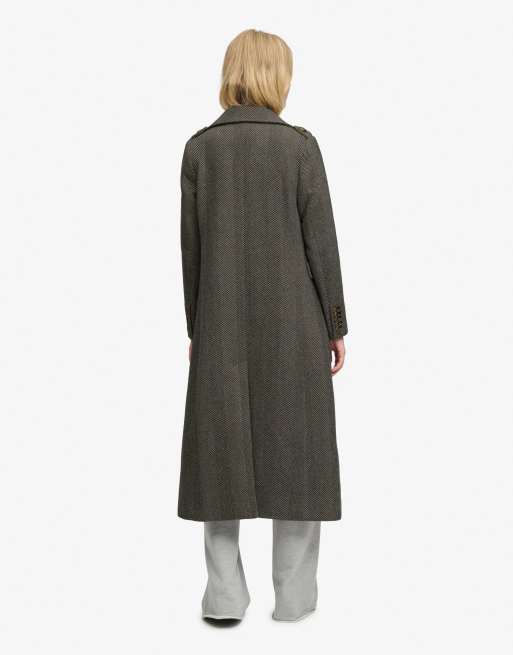 Superdry Double breasted wool blend coat in ivory/black herringbone, 2 of 7