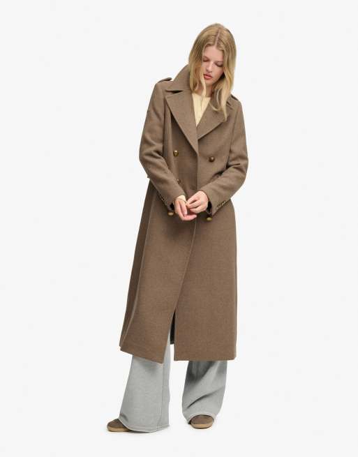 Superdry Double breasted wool blend coat in walnut brown, 2 of 7