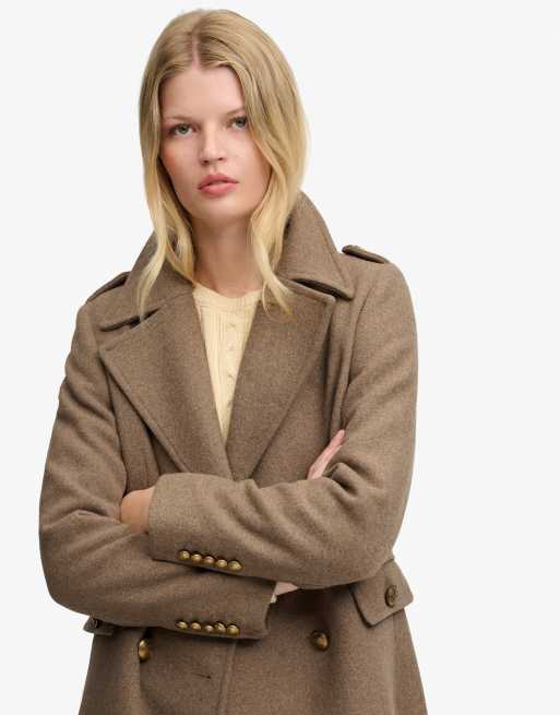 Superdry Double breasted wool blend coat in walnut brown, 3 of 7