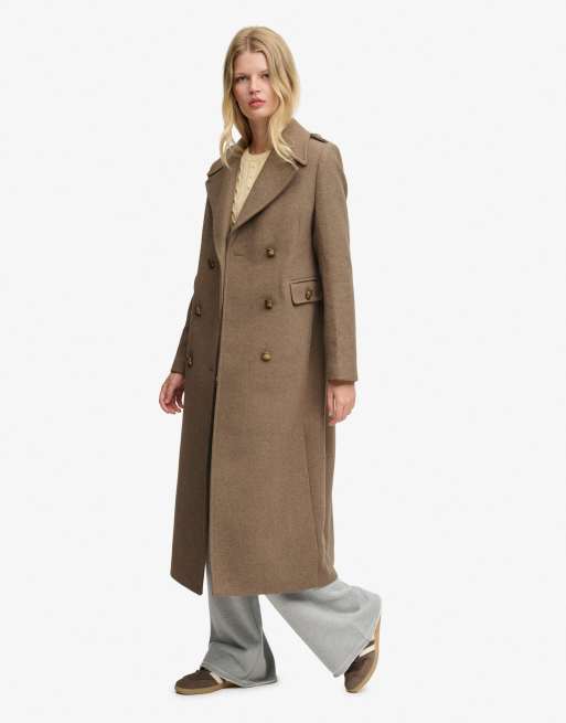Superdry Double breasted wool blend coat in walnut brown, 4 of 7