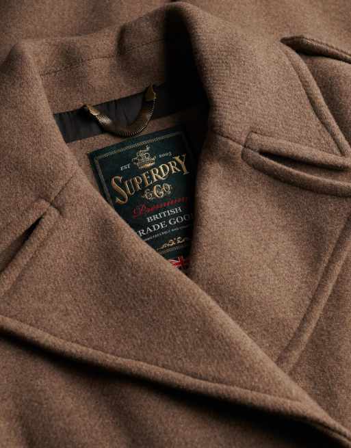 Superdry Double breasted wool blend coat in walnut brown, 6 of 7