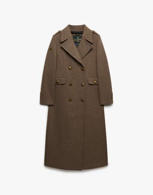 Superdry Double breasted wool blend coat in walnut brown, 7 of 7