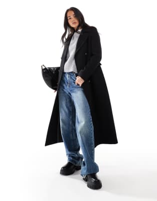 Superdry Double breasted wool coat in black