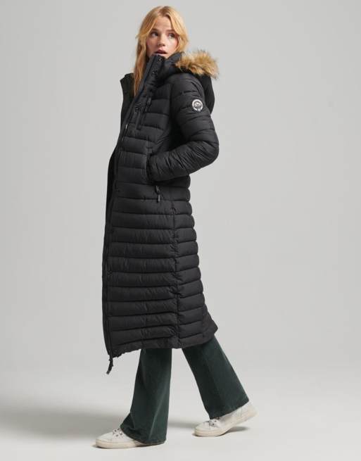 Superdry - Doudoune longue à matelassage léger avec capuche en fausse fourrure - Noir, 6 de 6