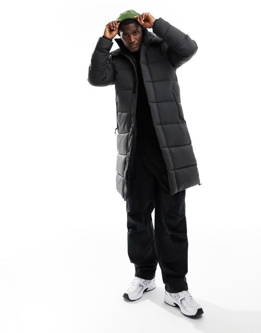 Superdry - Doudoune longue en tissu ripstop effet quadrillé - Noir