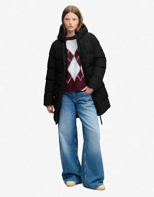 Superdry doudoune mi-longue à capuche sport noire, 4 de 7