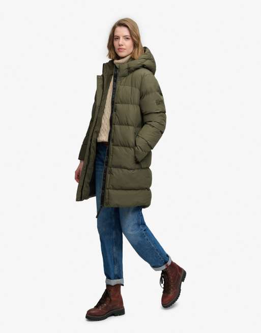 Superdry doudoune sport à capuche mi-longue en kaki délavé, 2 de 7