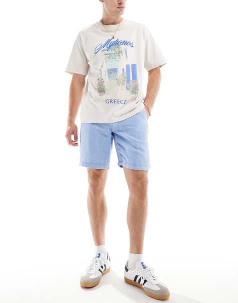 Superdry Drawstring linen shorts in blue/optic - view 1