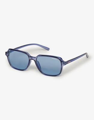 Superdry - Eckige Oversize-Sonnenbrille in Indigoblau mit blauen Gläsern