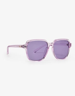 Superdry - Eckige Oversized-Sonnenbrille in Lavendel mit lila Gläsern