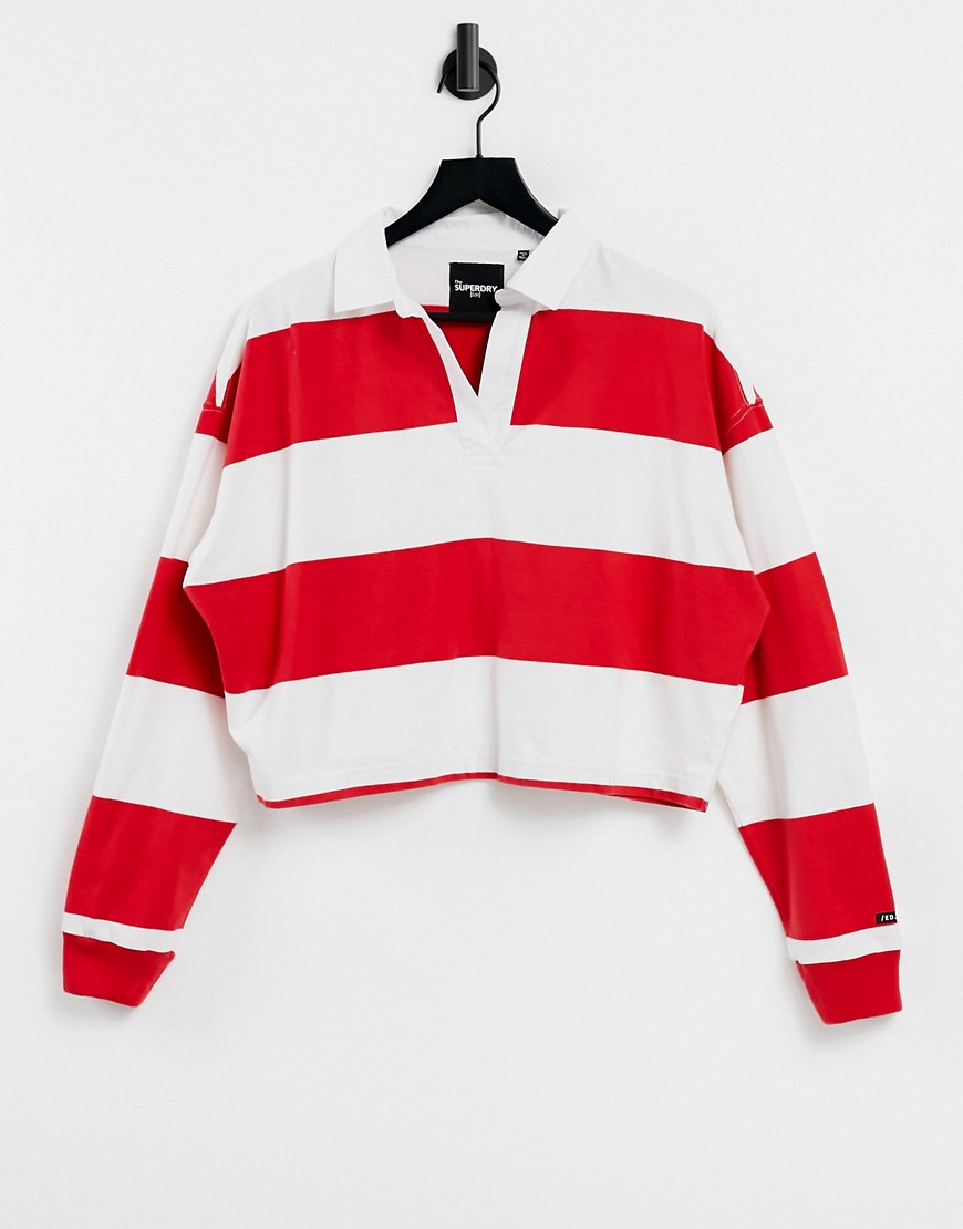Superdry Edit cropped rugby top in red multi
