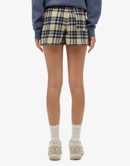 Superdry – Elastische Hose aus Baumwolle in Cremeweiß/Marineblau kariert, 2 von 5