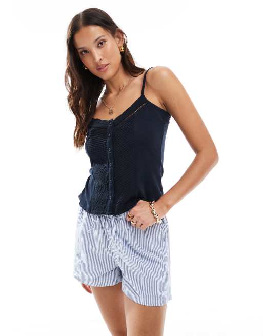 Superdry – Elastische Shorts im Boxershorts-Stil aus Baumwolle in Azurblau mit Oxford-Streifen