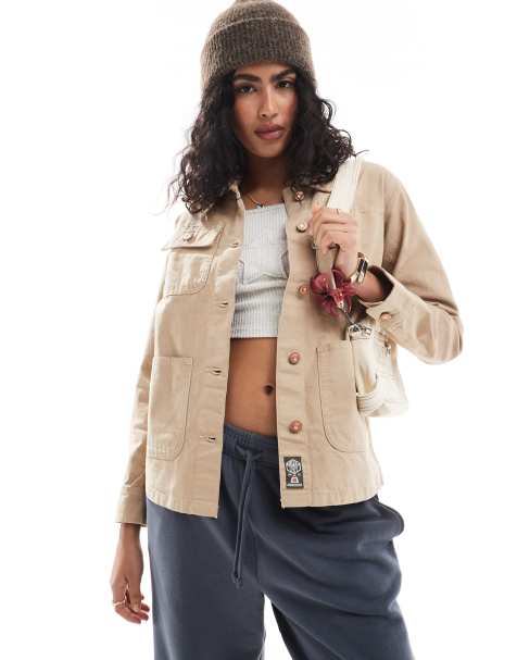 Superdry Embroidered chore jacket in canyon beige - view 1