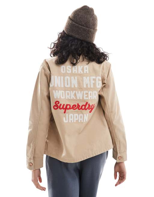 Superdry Embroidered chore jacket in canyon beige, 4 of 4