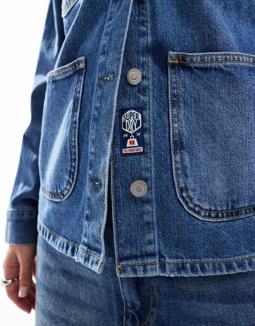 Superdry Embroidered denim chore jacket in fulton vintage blue, 3 of 4