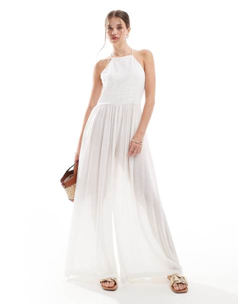 Superdry Embroidered jumpsuit in off white - view 1