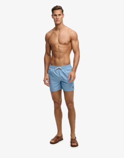 Superdry Embroidered logo 15- inch swim shorts in endless sky blue