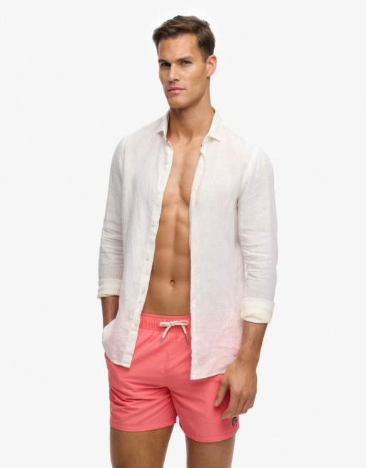 Superdry Embroidered logo 15- inch swim shorts in sugar coral, 6 of 7