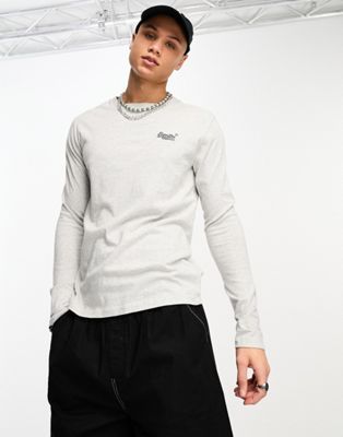 Superdry embroidered logo long sleeve t-shirt in grey