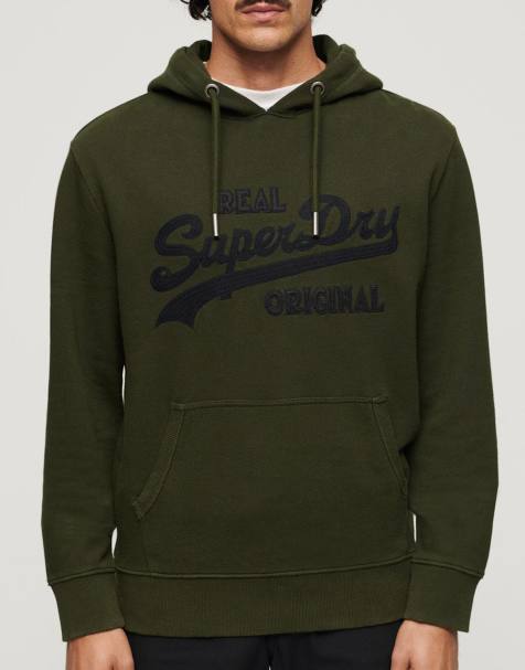 Superdry Embroidered long sleeved hoodie in surplus goods olive green - view 1
