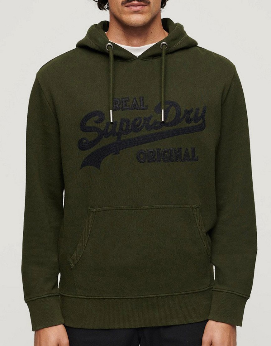 Superdry Embroidered long sleeved hoodie in surplus goods olive green