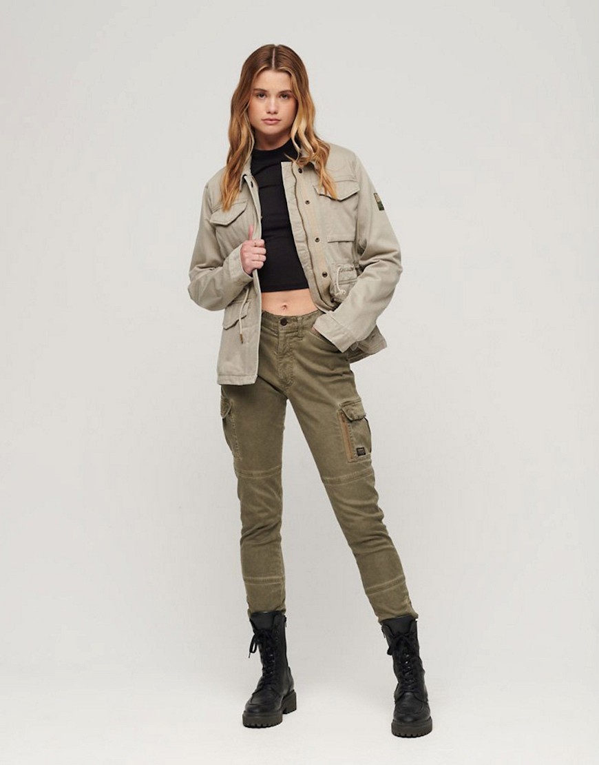 Superdry Embroidered m65 military jacket in vintage khaki-Green