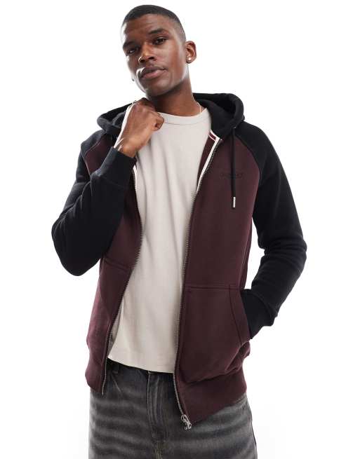 Superdry Essential baseball zip hoodie in rich deep burgundy black