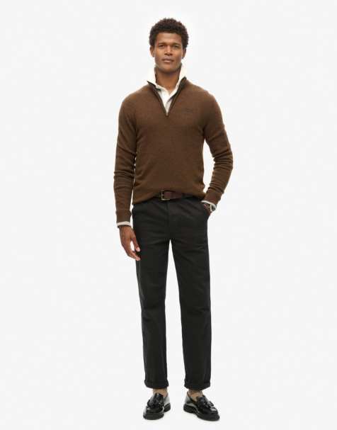 Superdry Essential embroidered knitted half zip jumper in woodland brown - view 1