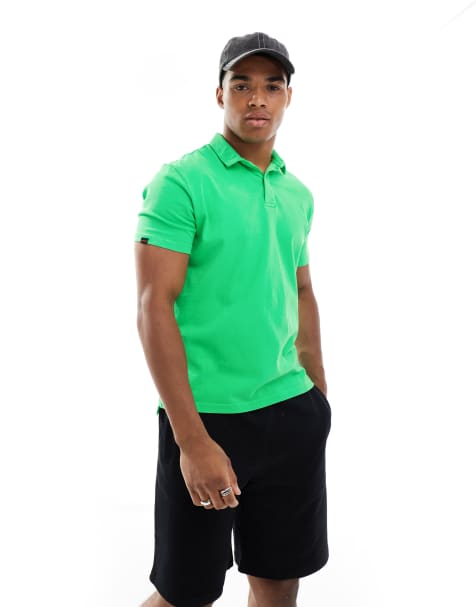 Superdry Essential jersey polo top in dry fluro lime - view 1