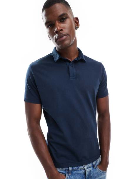 Superdry Essential jersey polo top in eclipse navy