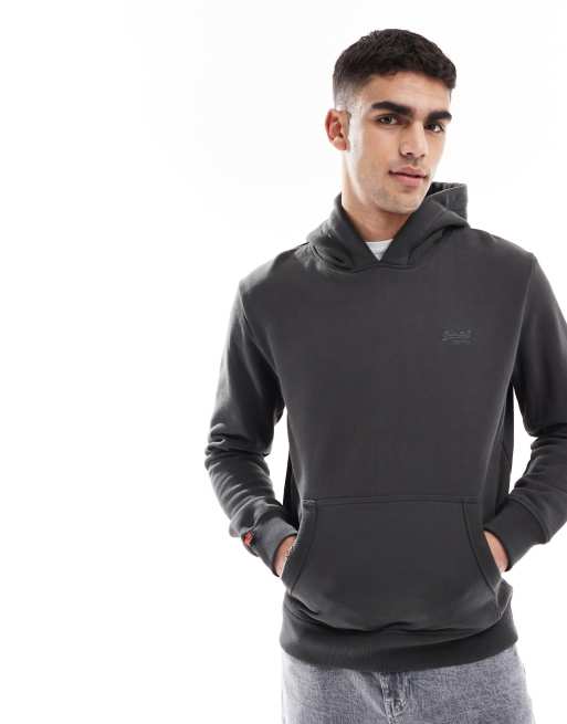 Superdry – Essential – Kapuzenpullover in Vintage-Schwarz mit Logo