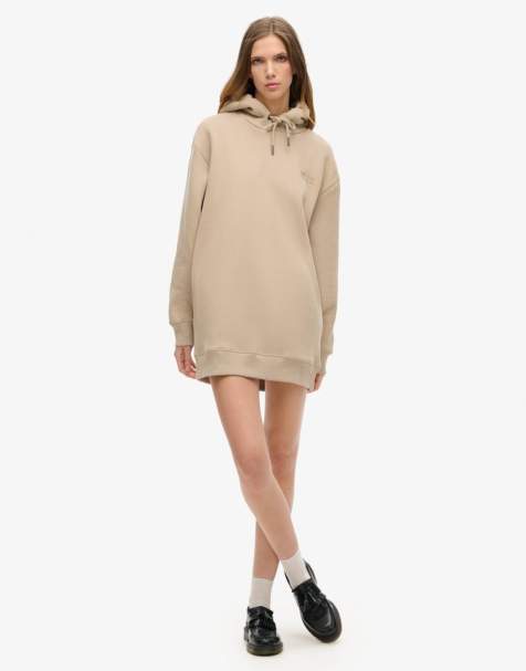 Superdry – Essential – Kapuzenpullover-Kleid in Kopfsteinpflastergrau - view 1