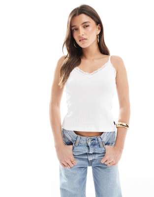 Superdry Essential lace trim cami top in optic-White