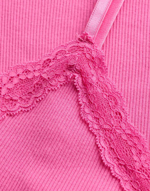 Superdry Essential lace trim cropped cami top in flash pink, 5 of 5