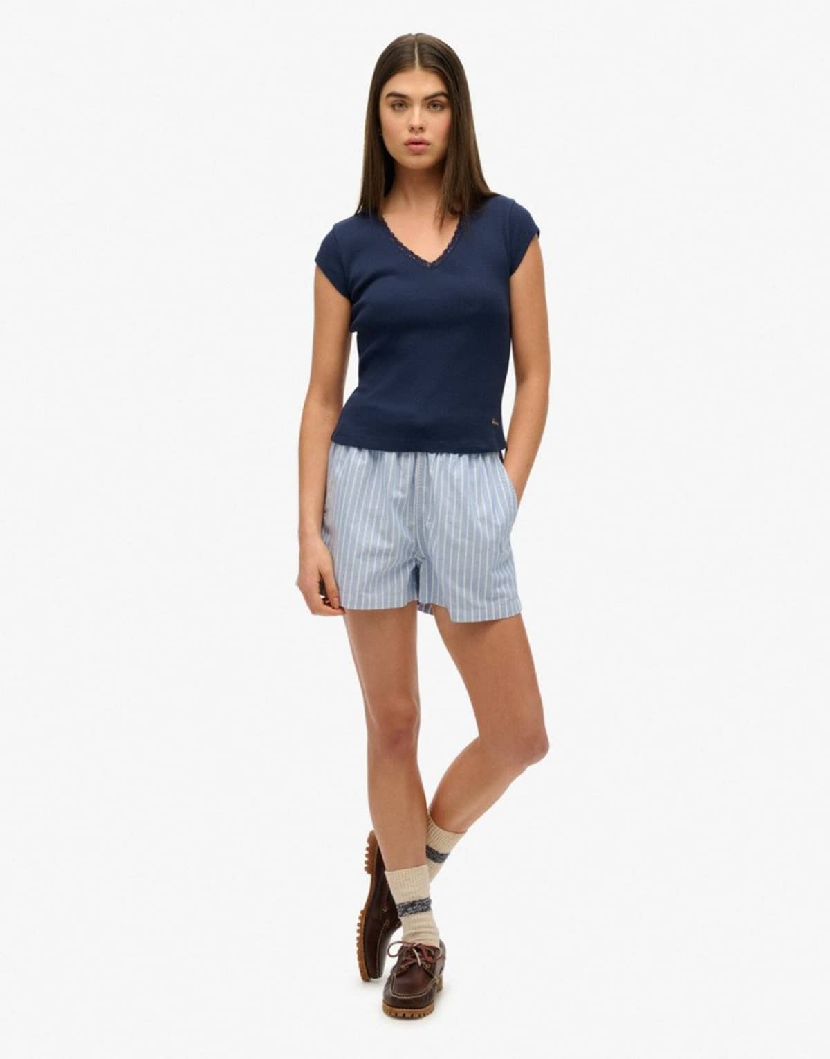 Superdry Essential lace trim top in richest navy