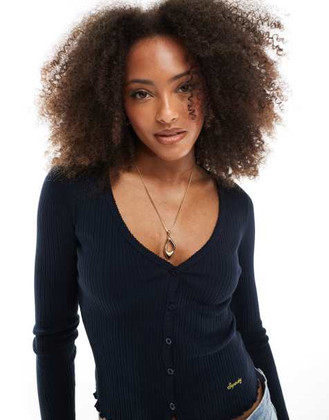 Superdry – Essential – Langärmliges Top in Eclipse-Marineblau mit Knöpfen - view 1
